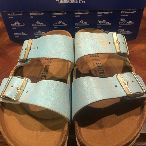 Birkenstock Arizona metallic aqua 6 medium new - Picture 2 of 6
